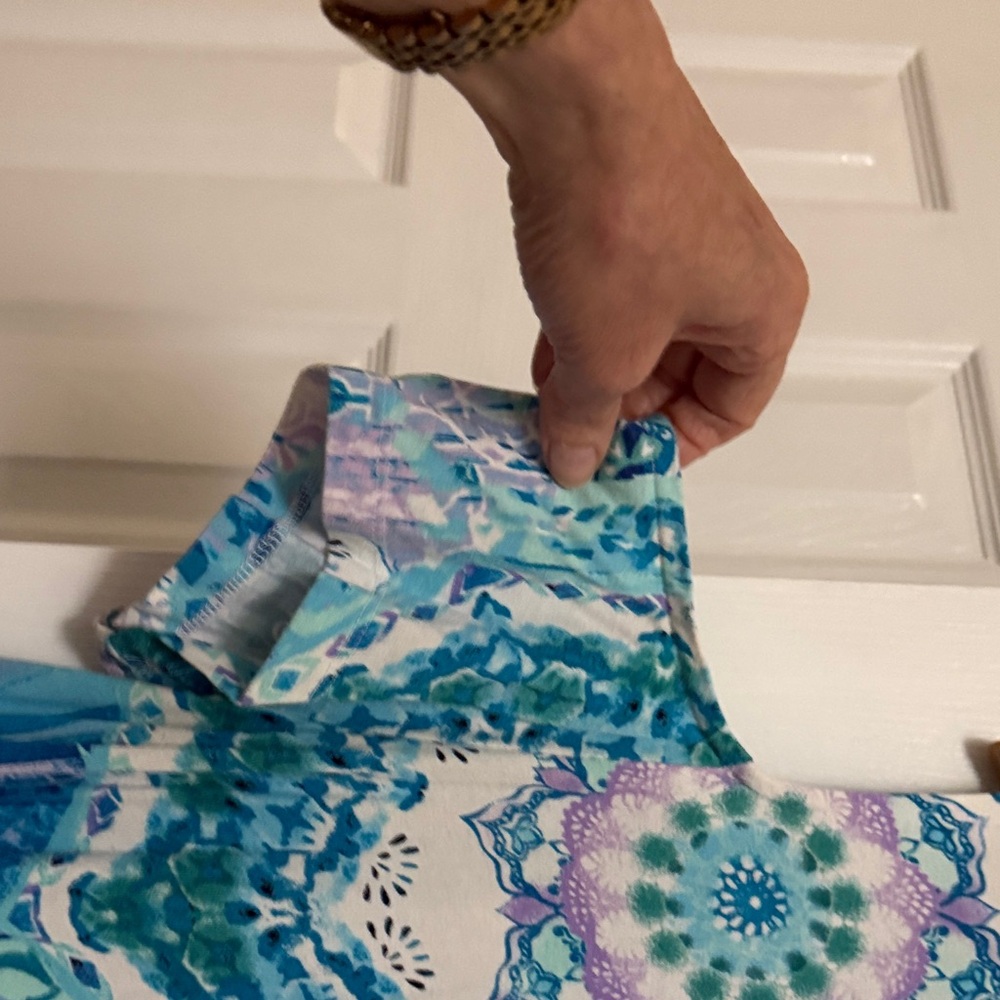 JM Collection Teal and Purple Geometric Cold Shoulder Top - Picture 3 of 3